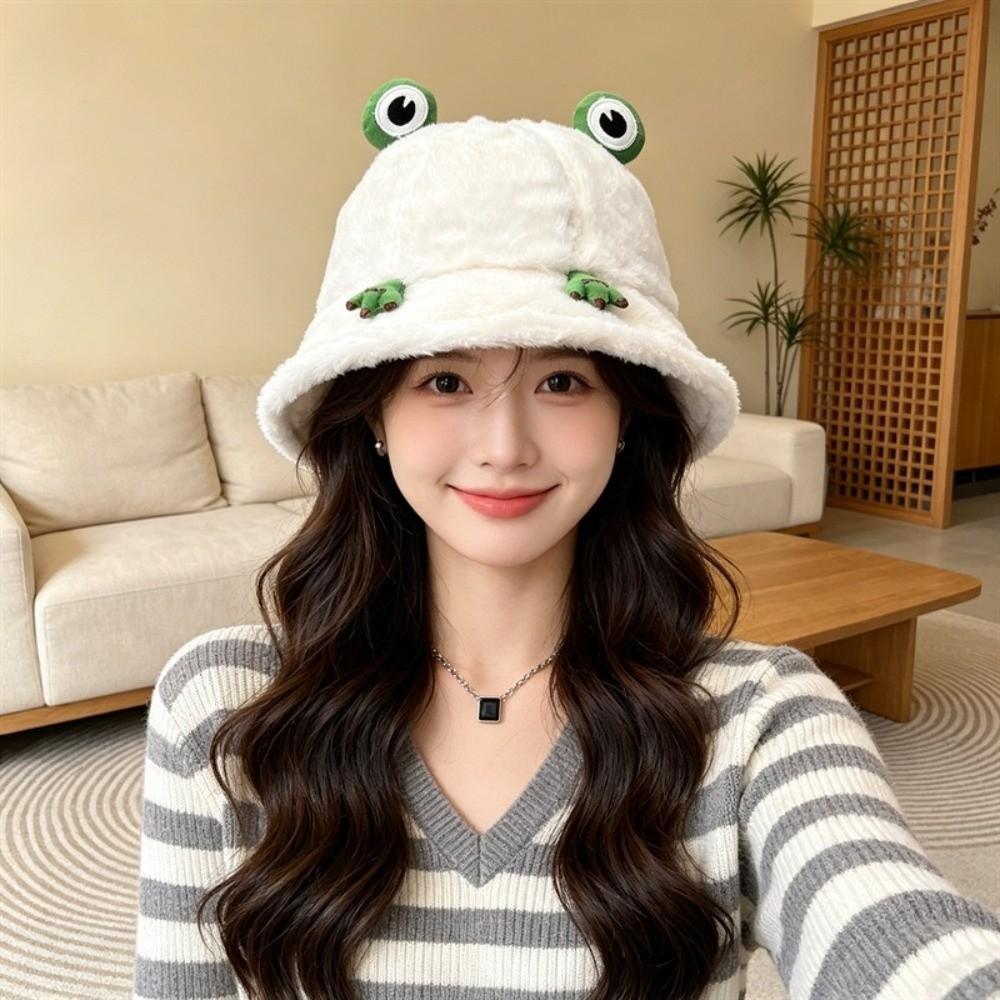 Thickened Plush Bucket Hat Round Top Winter Hat Fashion Warm Hat Outdoor Wear