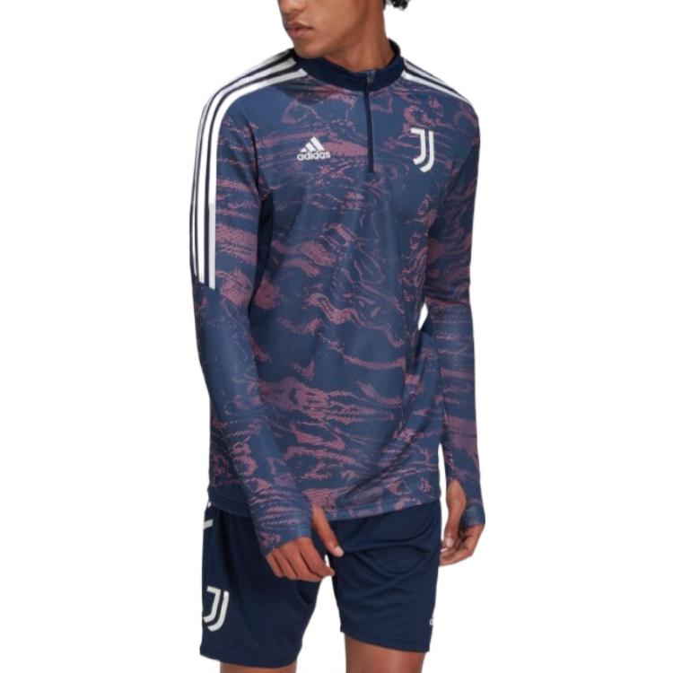 Adidas Футболка с длинным рукавом и принтом логотипа сбоку, полумолнией, цвет синий HC3283