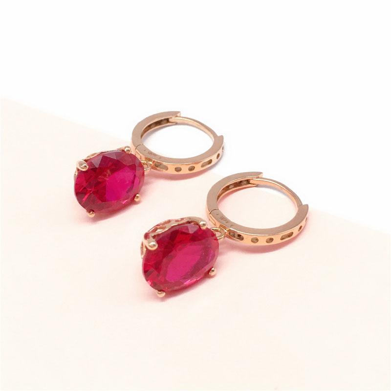 Фиолетовые Золотые Цветные Золотое Яйцо Поверхность Красный Камень Блестящая Поверхность Серьги Покрытие Розовым Золотом Модные Благородные Серьги