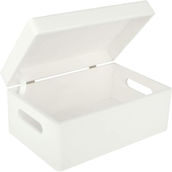 Boîte de Rangement en Bois Blanche Creative Deco - 30 x 20 x 14 cm - avec Couvercle et Poignées