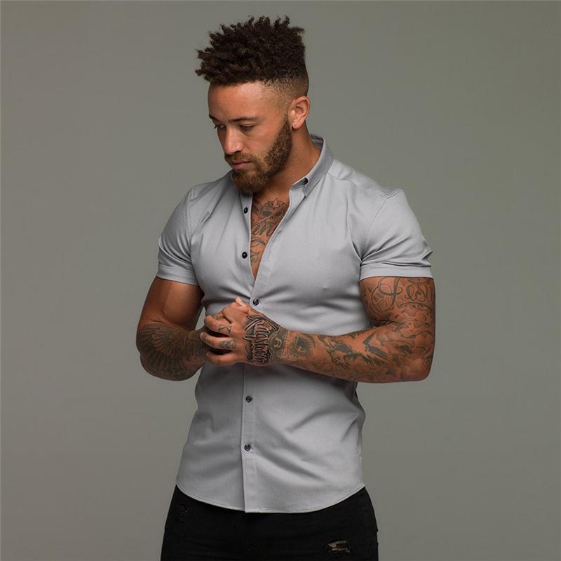 Men's Fashion Dress Shirt Summer Classic Slim Fit Button Short Sleeve Shirts for Men Casual Business Male Hipster Social Shirt