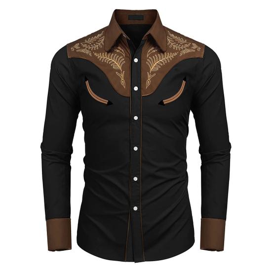Men Spring Fall Shirt Loose Vintage Ethnic Style Print Color Matching Long Sleeve Lapel Single-breasted Mid Length Cardigan Men Top