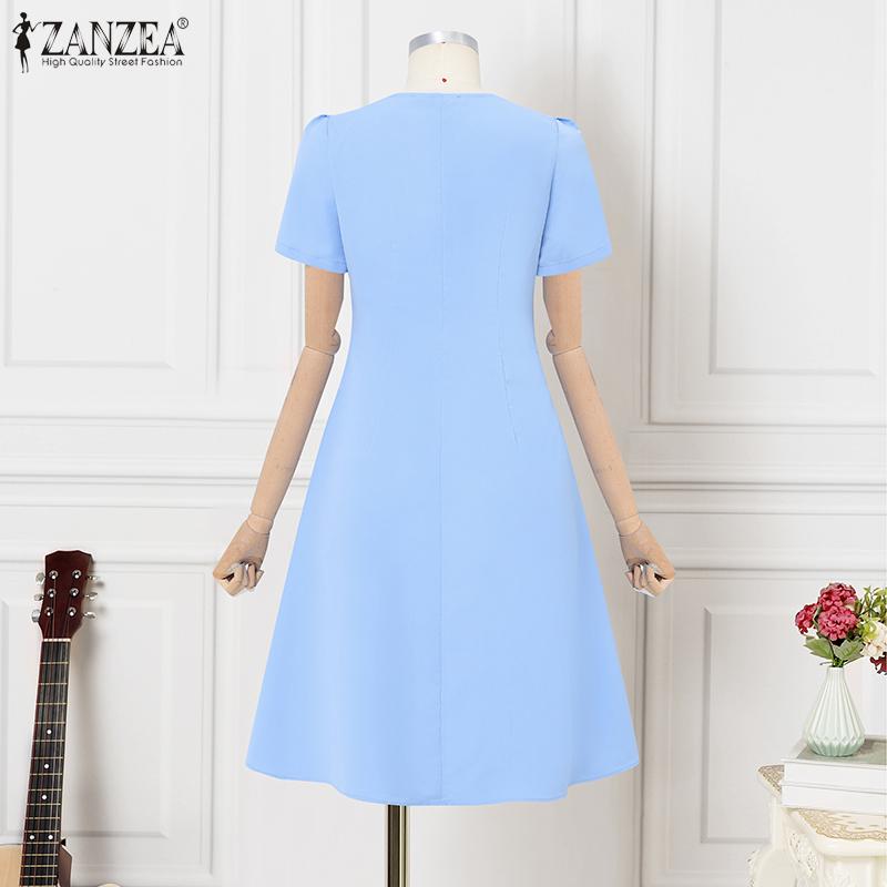 ZANZEA Женское повседневное летнее платье А-силуэта с квадратным вырезом и короткими рукавами