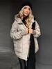 Women's Stand Up Collar Hooded Long Sleeved Zipper Glossy Thick Jacket for Winter
