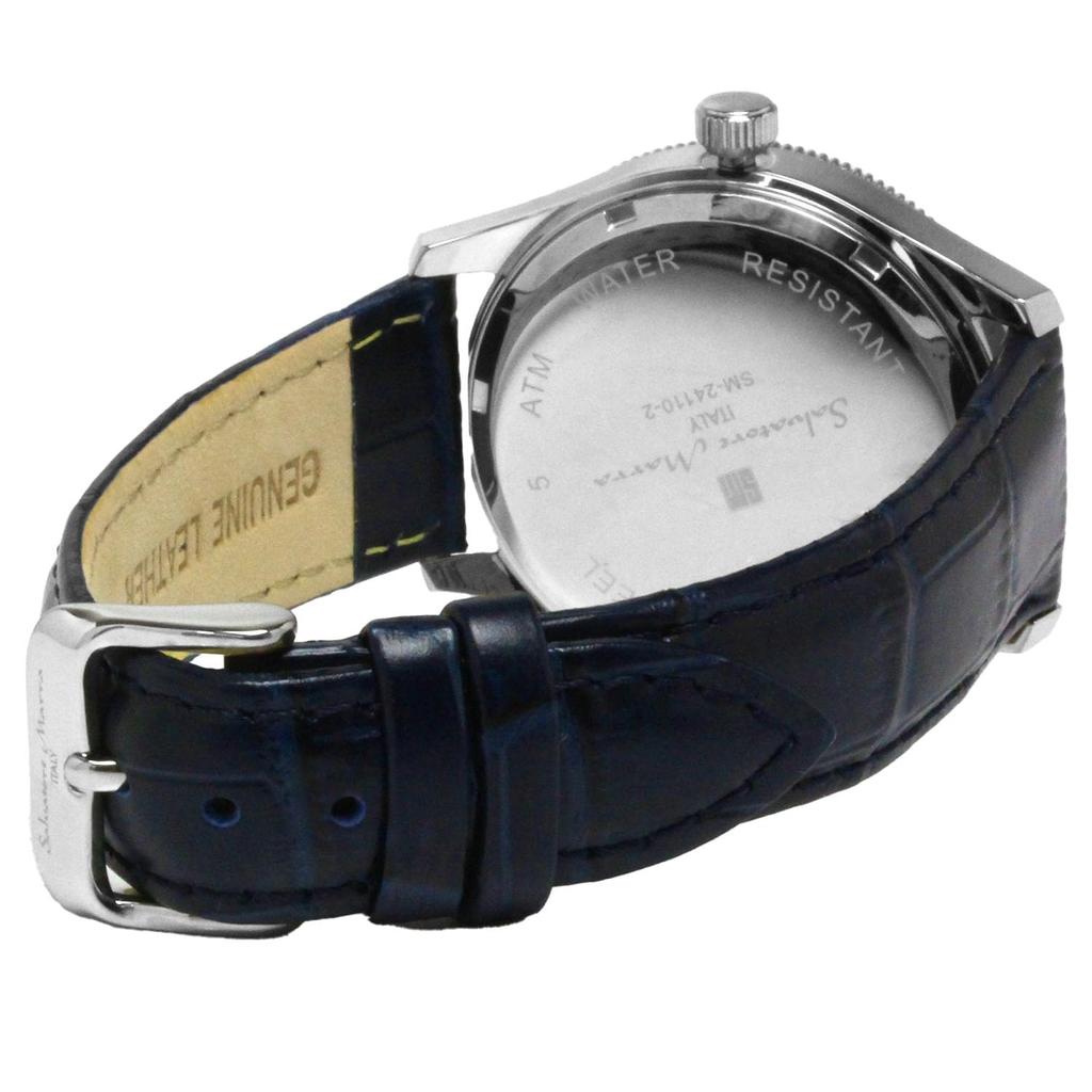 Часы Moon Phase Multi Calendar 5 ATM Water Resistant Business Formal Leather Belt Limited Model Silver Blue [Salvatore Mara] Men's SM24110-SSBL