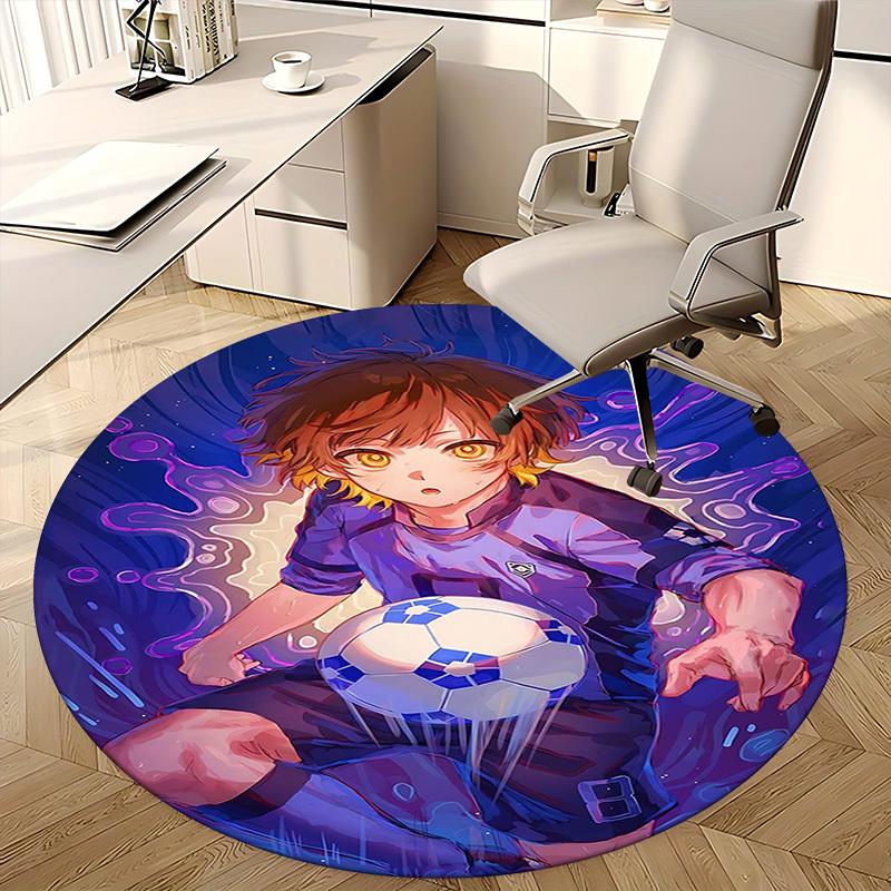 1pc Anime Soccer Player with Ball Round Carpet - Office Chair Mat, Non-Slip Rug for Home Decor, Living Room, Bedroom, Game Room