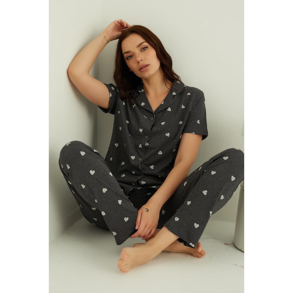 Хлопковый пижамный комплект на пуговицах