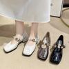 Single Shoes Women's 2025 Spring New French with Skirt Soft Leather Not Tired Feet Temperament Square Head Thick Heel Mary Jane Women's Shoes