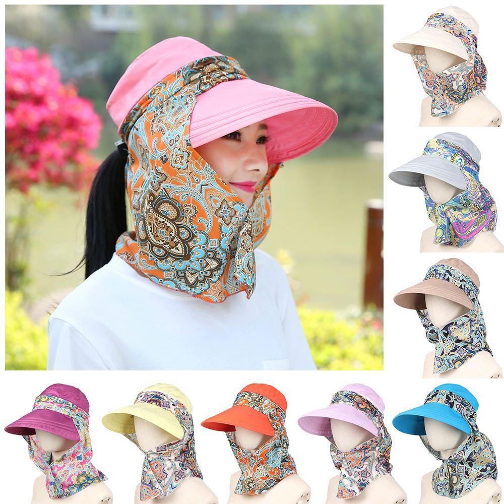 Women Fashion Outdoor Riding Wide Brim Anti-UV Sun Hat Beach Cap Sun Visor Hat Floral Print Caps