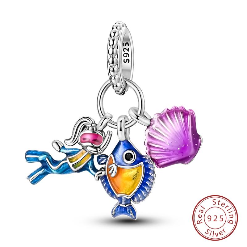 New 925 Silver Ocean Series Mermaids Shell Charms Beads Fit Qikaola 925 Original Bracelets Fine Birthday DIY Jewelry