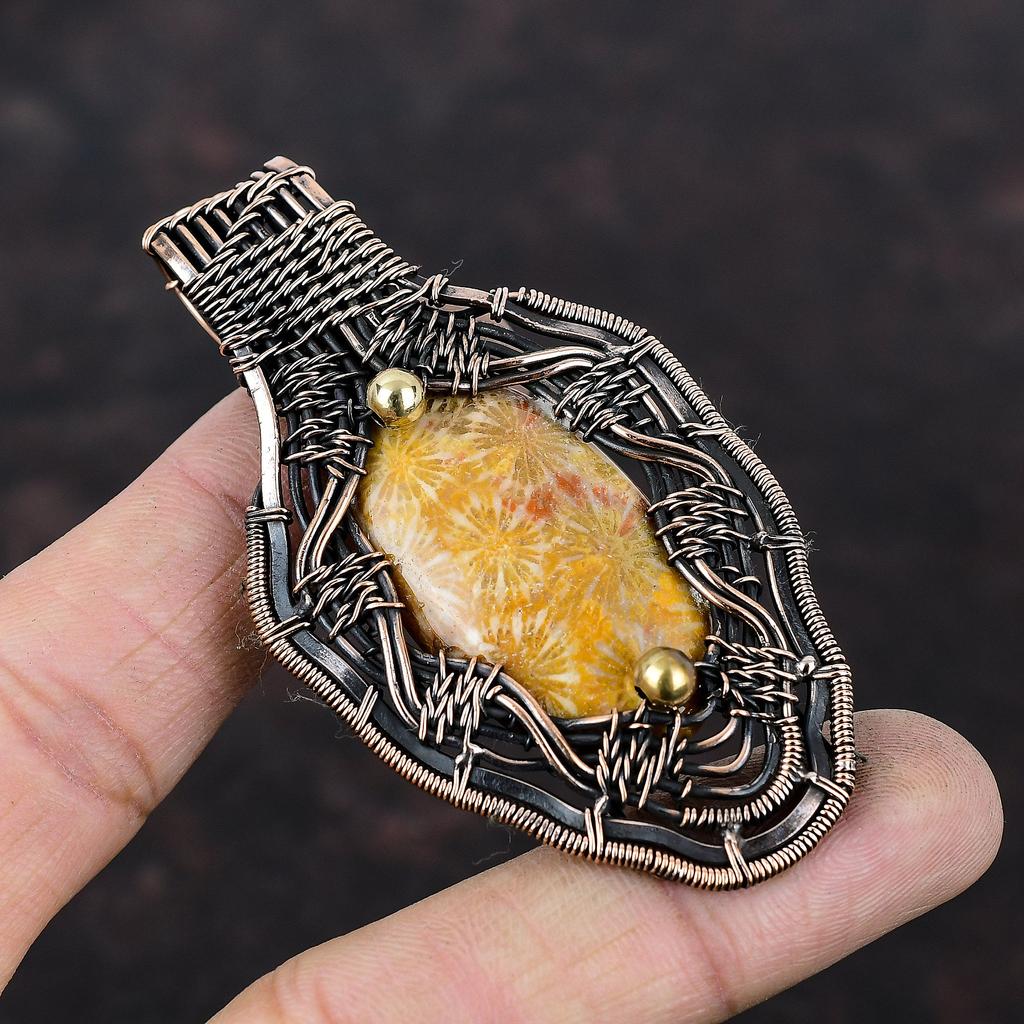 Fossil Coral Pendant Copper Wire Wrapped Pendant Gemstone Pendant Very Pretty Copper Jewelry Handmade Pendant Anniversary Gift Wire Jewelry