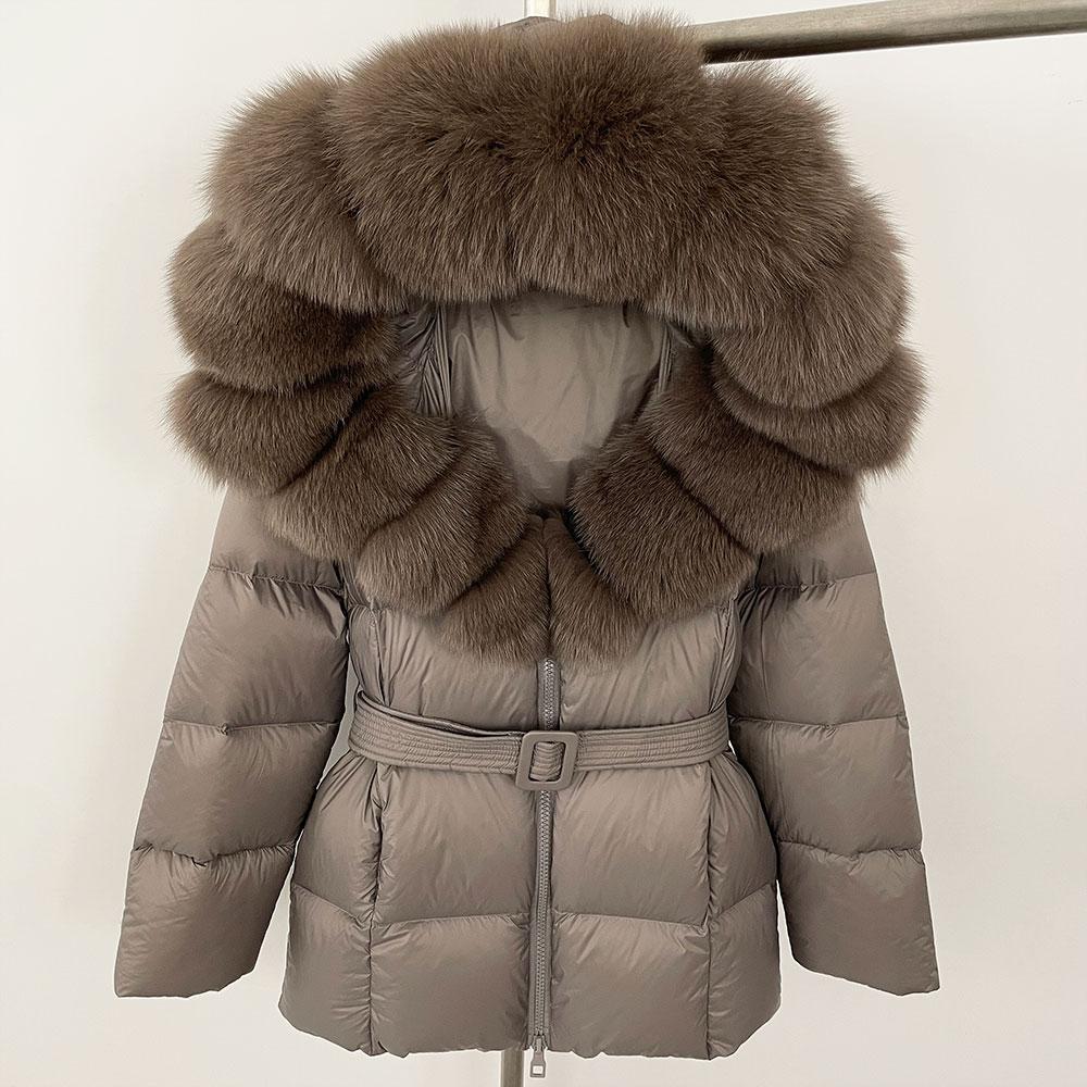 OFTBUY 2024 Белый утиный пух пальто толстый теплый 90% зимняя куртка женская натуральный мех енота лисы воротник с капюшоном женский повседневный