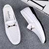 FashionHandmade White Men's Genuine Leather Loafers Wedding Party Men Shoes Luxury Elegant Dress Shoes for Men Breathable Mesh Flats