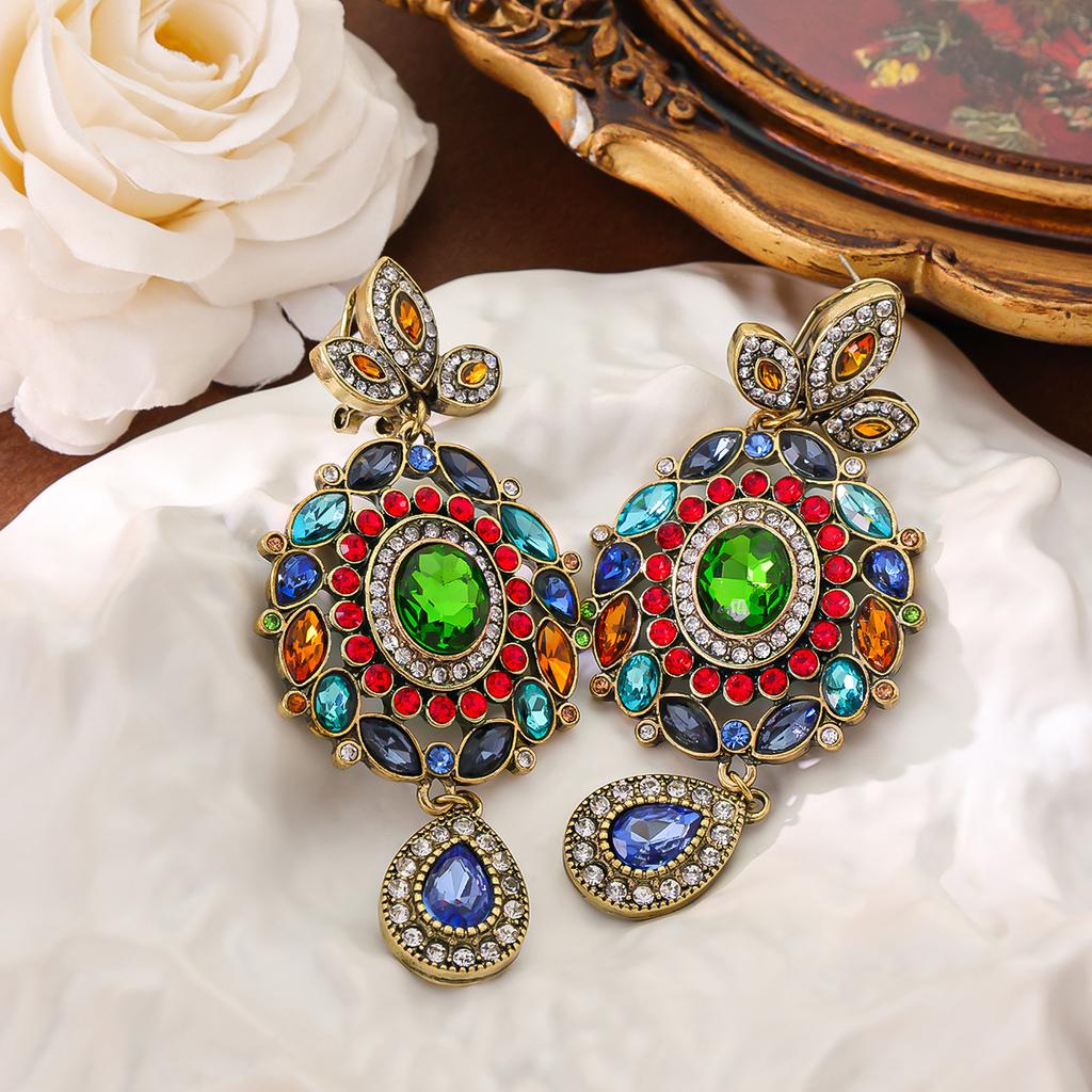 Medieval Retro Persian Style Exaggerated Multicolored Gemstones Full Of Beaded Necklace Earrings