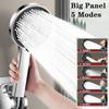 New Silver Big Panel 5 Modes Shower Head Adjustable High Pressure Water Saving Water Massage Shower Faucet Bathroom Accessories
