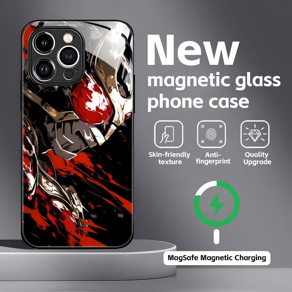 Чехол для телефона Kamen Rider для iPhone17 16 15 14 13 12 11 X XR XS 8 Plus Mini Pro Max Стеклянный Магнитный Чехол
