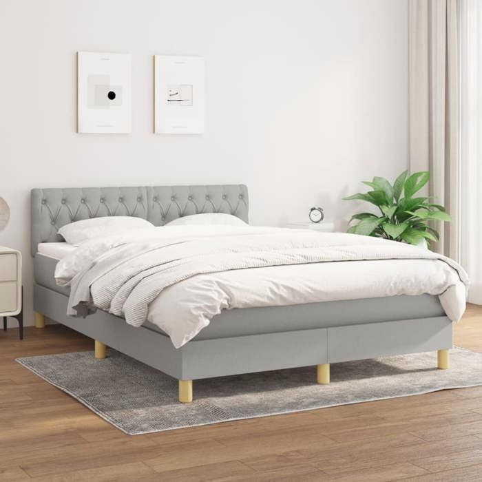 Maison Exclusive - Sommier à lattes de lit avec matelas Gris clair 140x190cm Tissu