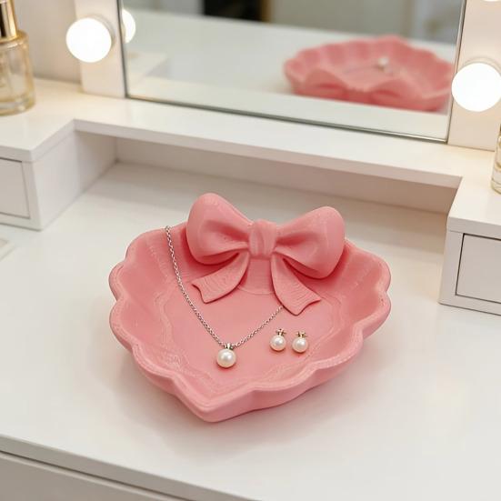Embossed Pattern Jewelry Tray 3D Printed Bow Tray, Heart Shape Ring Dish, Entryway Table Trays, Hair Tie Organizer Decorative Trinket for Rings