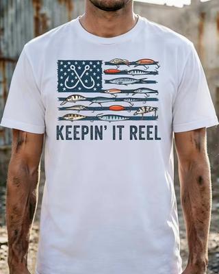Casual American Flag Fishing Lures Design Unisexs Tshirt Summer Outdoor Activities Gift Crew Neck Tshirt Comfortable Tshirt