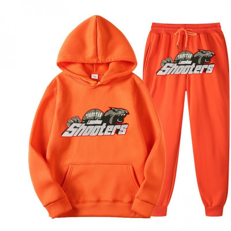 Mens Hooded Streetwear Tracksuit Set - Black Red Tiger Print Long Sleeve Top Jogger Pants Thick Casual Outfit
