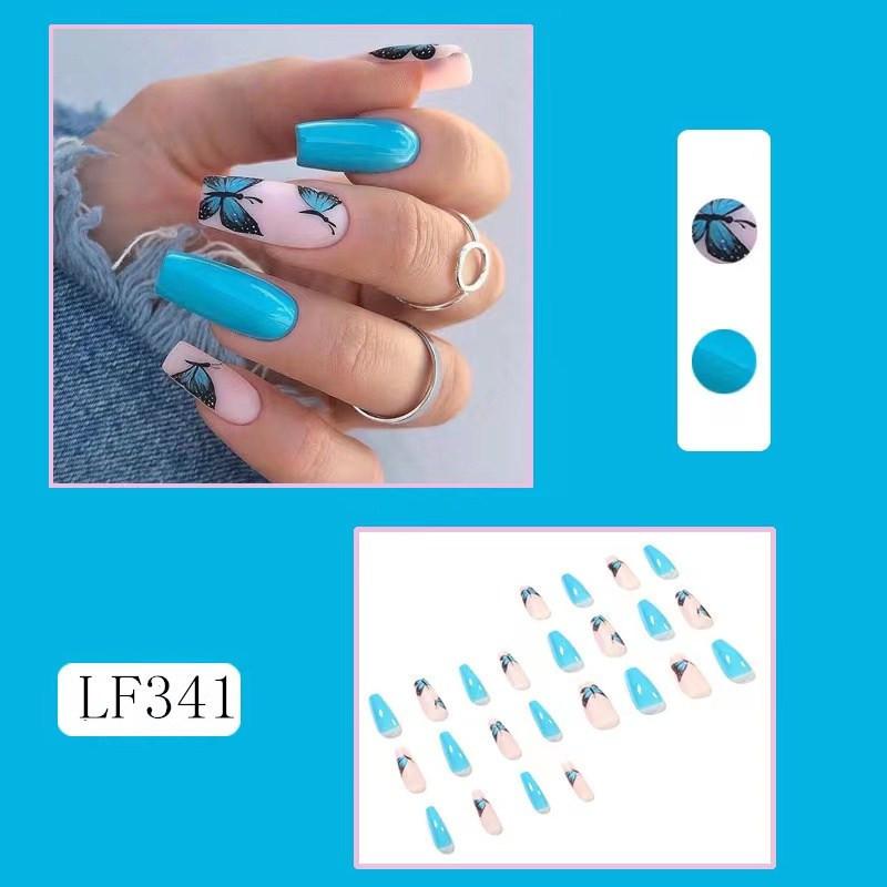 24PCS/SET Quick Nails Flower Diamond Manicure Long Ballet False Nails Waterproof Wearable Ready-made Nail Stickers