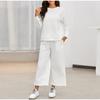 Autumn Women's Pure Color Wide Leg Pants Set Long Sleeved Round Neck Pullover Drawstring Pants Female Suit