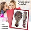 Peacock Open Screen Retro Small Mirror with Metal Handle Handheld Cosmetic Comb