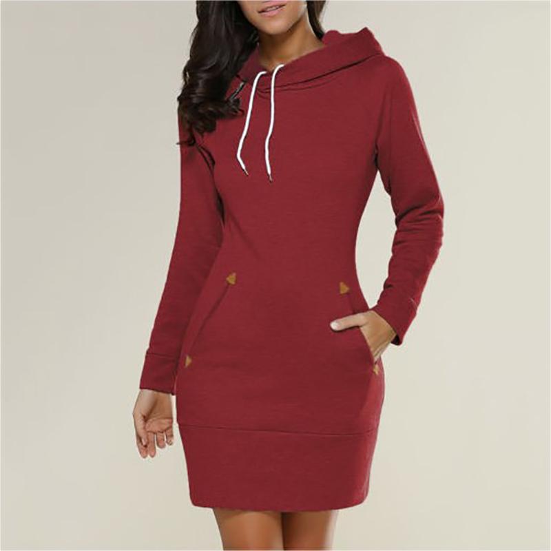 Женская мода Осеннее платье Женская повседневная толстовка с длинным рукавом Спортивный пуловер Толстовка