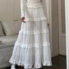 High Quality White Cute Skirts for Women Summer High Waisted A-line Skirt Long Skirt Hook Flower