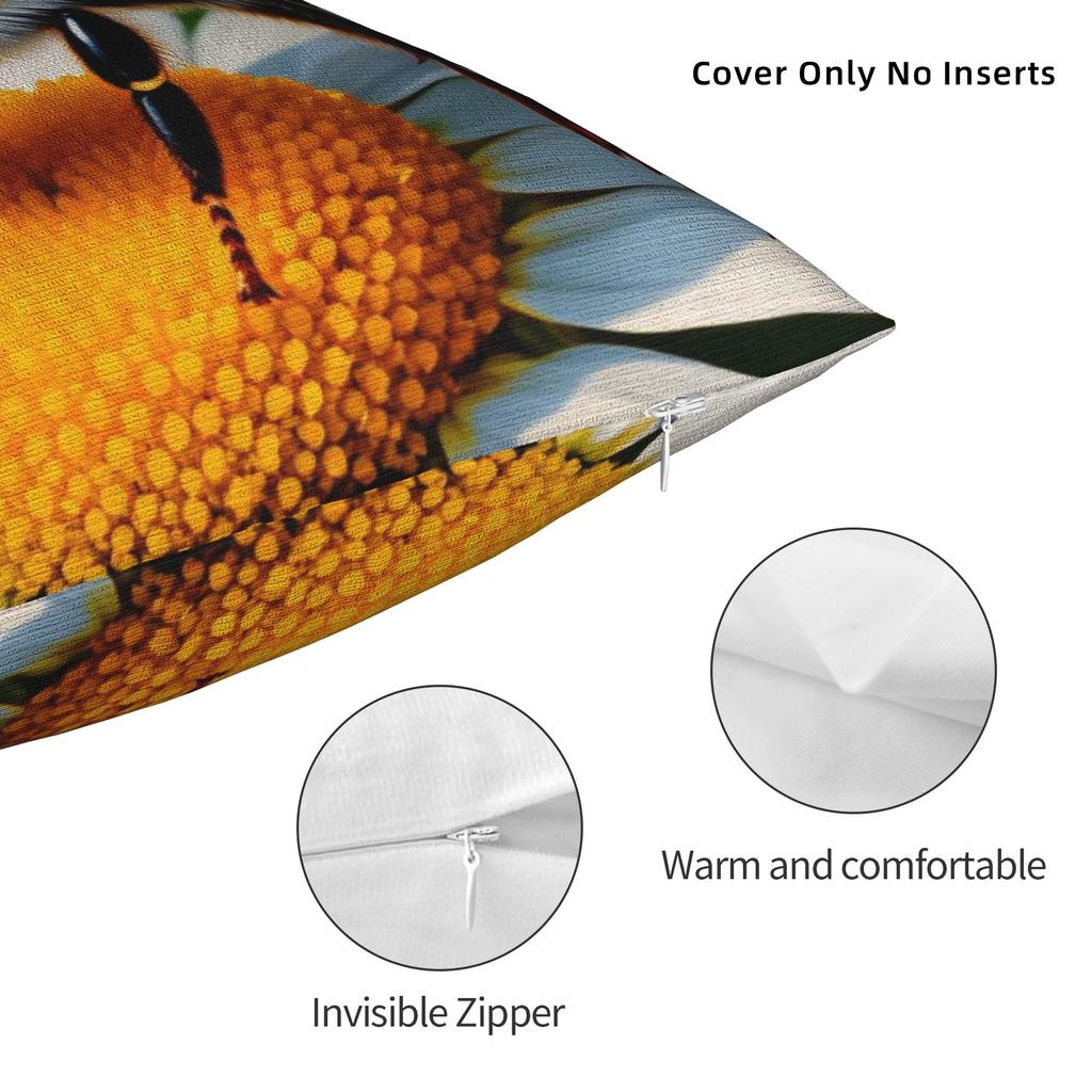 Bee And Flowers Pillow Cover Novelty Pillow Case For Living Room Sofa Custom Pillowcases Gift