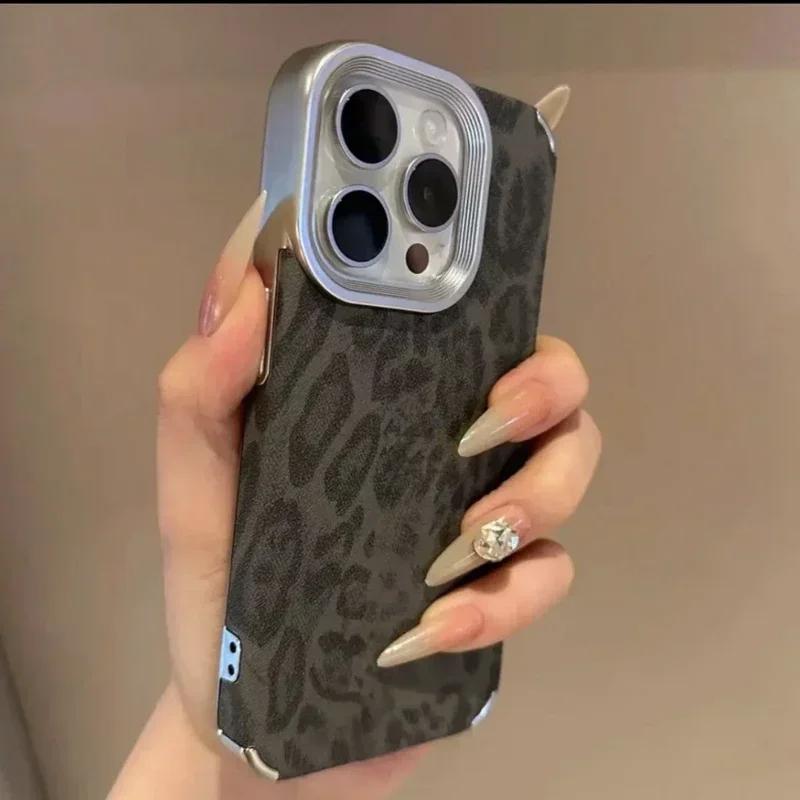 Роскошный мягкий силиконовый кожаный чехол с леопардовым принтом для iPhone 11 12 13 14 15 16 Pro Max 16 Plus противоударный бампер