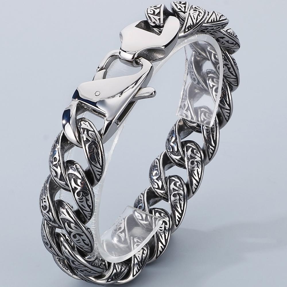 Retro Man Bracelet for Men Solid 316L Stainless Steel 18MM Curb Cuban Link Chain Men's Bracelets Hand Wrist Jewerly Accessories