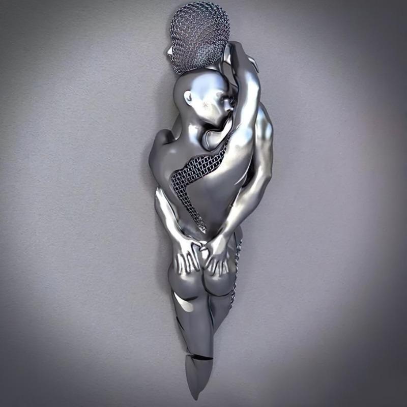 Золотая металлическая фигура статуя обнимает художественный постер, украшение дома, высокое разрешение, покраска распылением, безрамная основа для холста