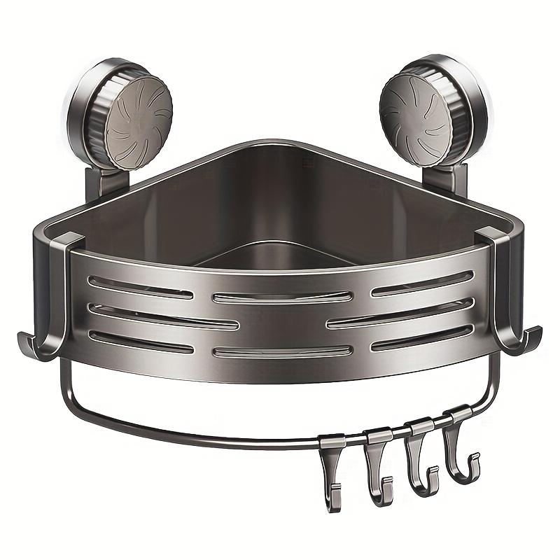 Компактная полка для ванной на присосках - Не требует сверления, Прочная треугольная стойка с крючками, Подходит для душа и туалета