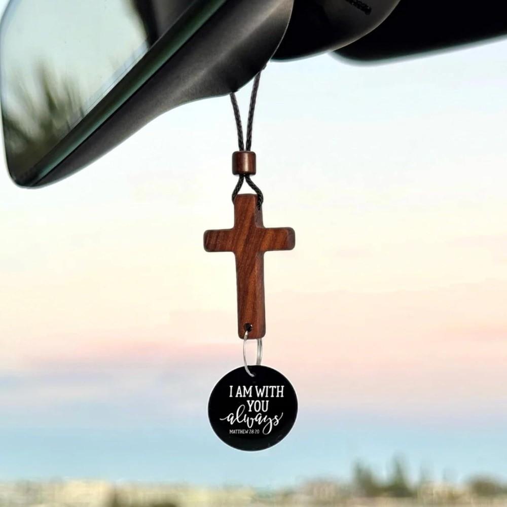Handmade NFC Bible Cross Pendant Wooden Cross Car Mirror Hanging Jewelry Gift