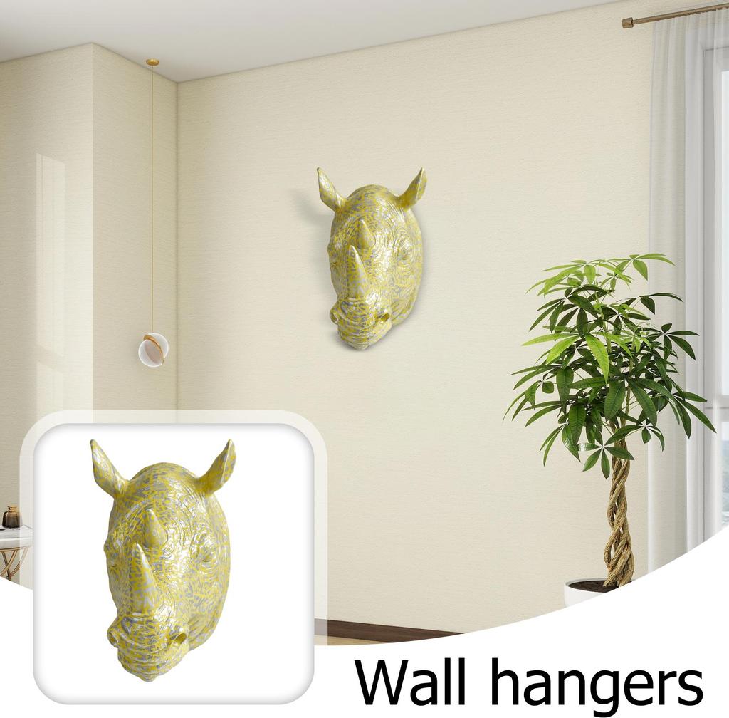 Modern Minimalist Home Decor - Resin Rhino Head Wall Art Creative Animal Head Wall Decoration Pendant