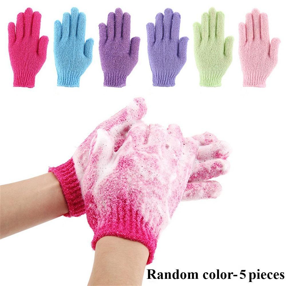 Double-Sided Bath Exfoliating Gloves, 5-Finger Design with Silk-Nylon Fabric, Strong Scrubbing Mittens for Body & Back Care