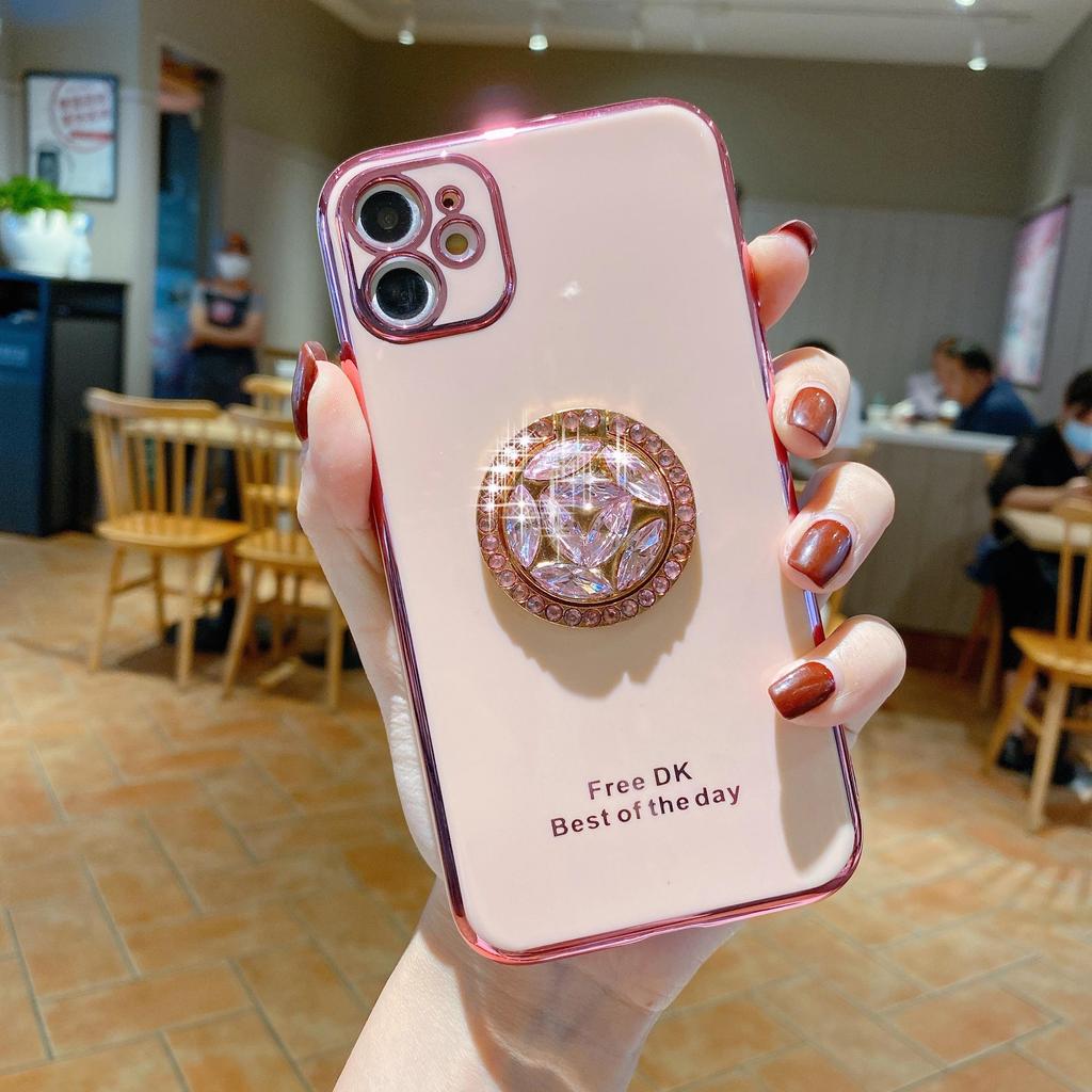 Finger Ring Bling Glitter Diamond Plating Color Bumper Phone Case For iPhone 14 Samsung Huawei Xiaomi Stand Holder Soft Silicone Shockproof Back Cover