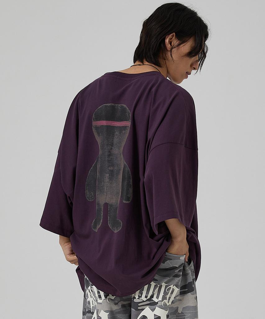 HOODHOOD Black Alien Graphic Oversized Short Sleeve T-Shirt Purple