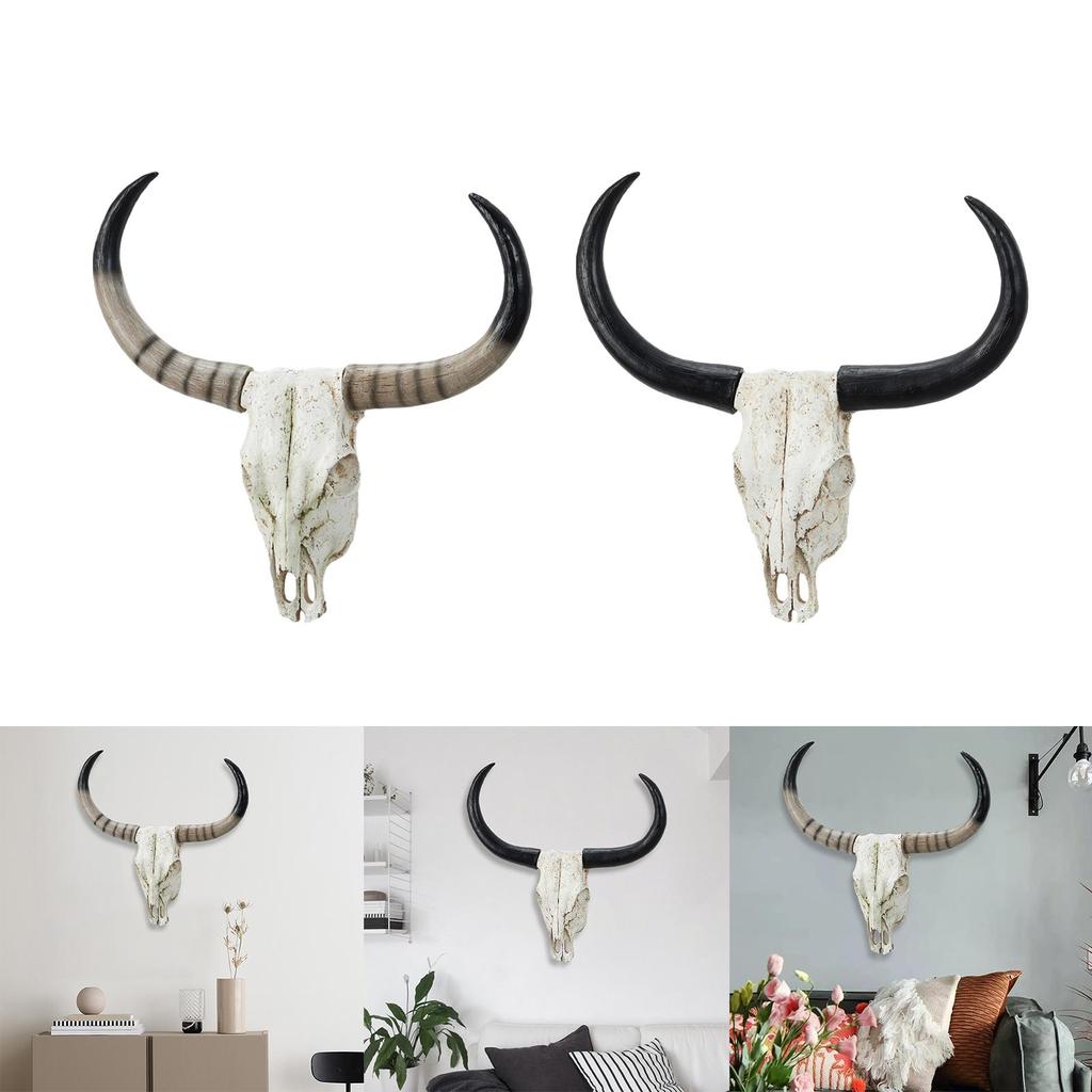 Long Horn Cow Skull Wall Sculpture Animals Heads Decor for Cabinet Home