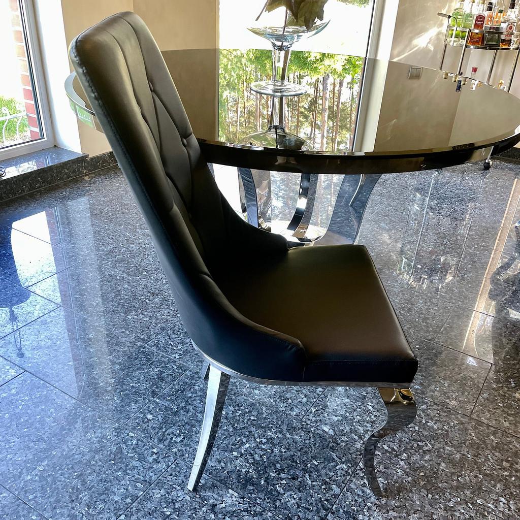Black Quilted Eco-Leather Chair with a Glamorous Style Knocker