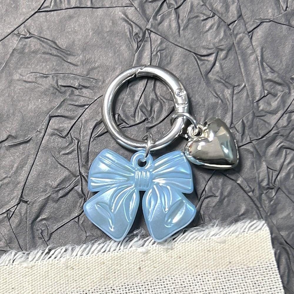 3D Print Bowknot Heart Keychain Purple Color Bow Design Bag Pendant Alloy Jewelry Accessories Backpack Keyring Bag Decoration