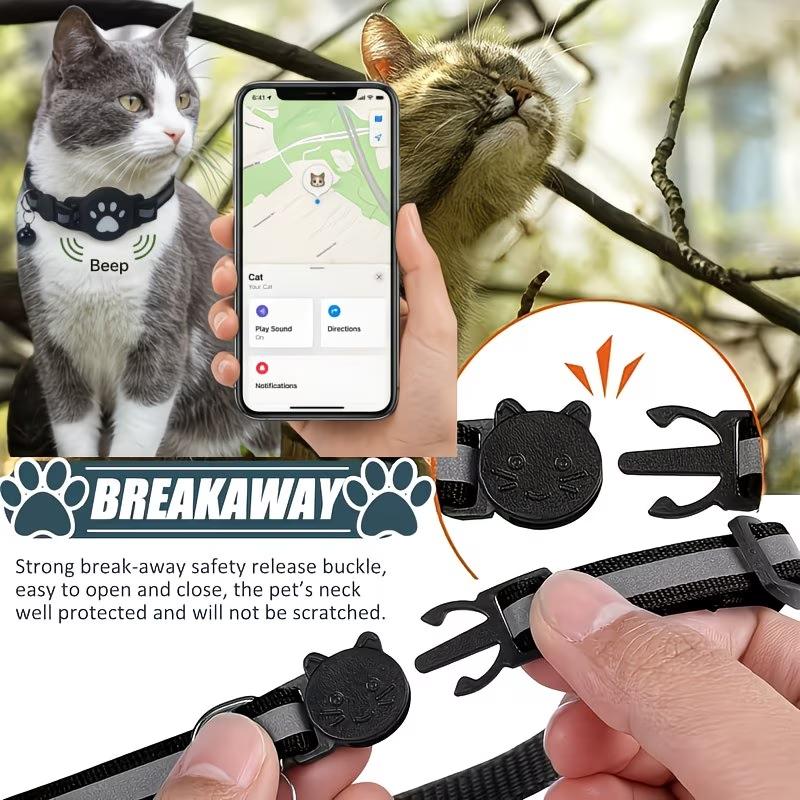 Smart Pet Tracker Tag with Collar Holder Waterproof GPS Cat Dog Finder Compatible with Apple Find My No Fee for iOS 5