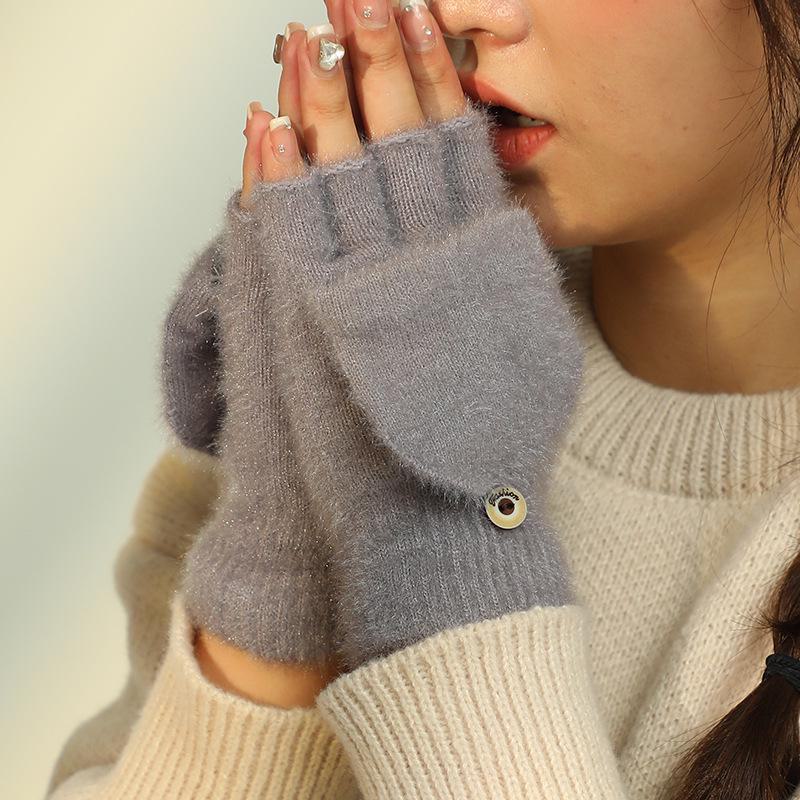 Женские плюшевые перчатки без пальцев Flip: Толстый, теплый, непромокаемый зимний стиль