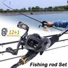 Fishing Set 2.1m/2.4M Casting 4 Section Fishing Rod Baitcaster Rod and 13BB Casting Fishing Reel Kit