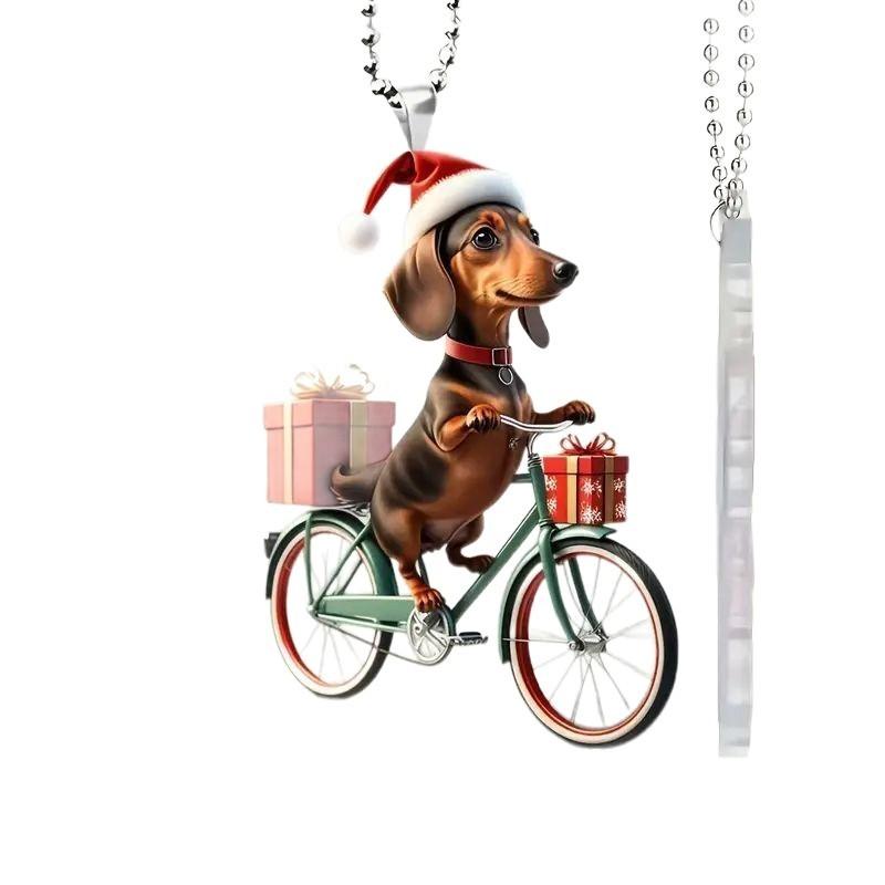 Christmas Acrylic Dog Pendant Car Ornament Cartoon Style For Auto Interior Decor