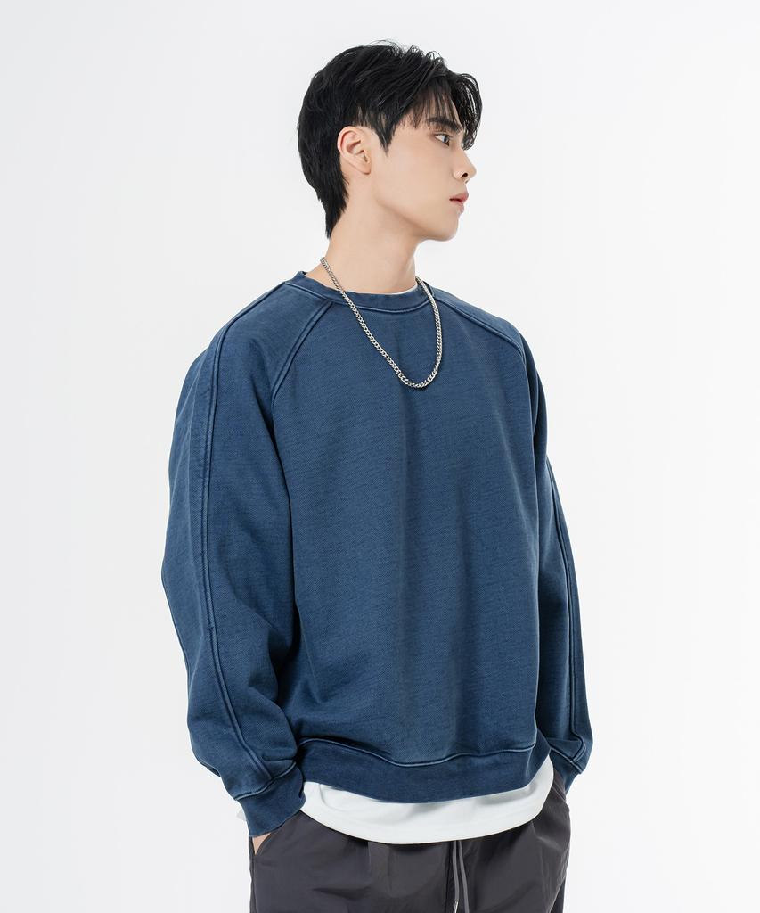 MOZMOZ Heavy Weight Pigment Raglan Back Slit Oversized Sweatshirt Blue