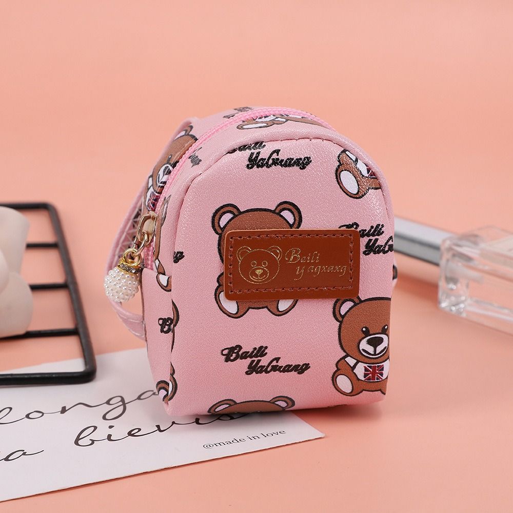 Маленькая сумка с изображением медведя из мультфильма для женщин, кошелек из искусственной кожи, модный кошелек для монет и карт, подвеска с украшением