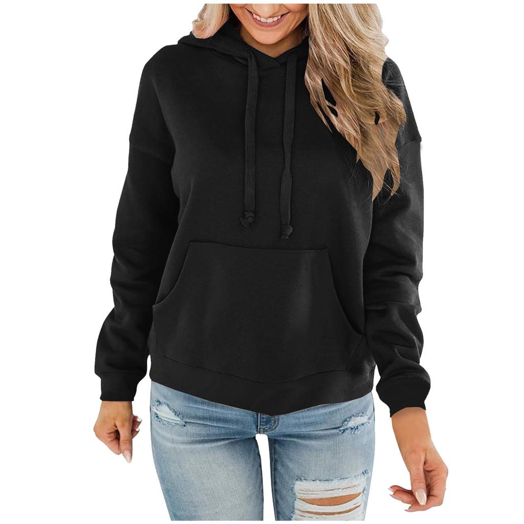 Ladies Hooded Plaid Print Long Sleeve Sweatshirt Loose Women Drawstring Sweatshirt