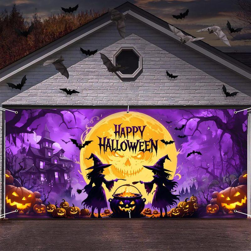 1pc,2Dflat, Halloween garage door decorations, scary Halloween garage door banners, outdoor and indoor Halloween decorations, ws